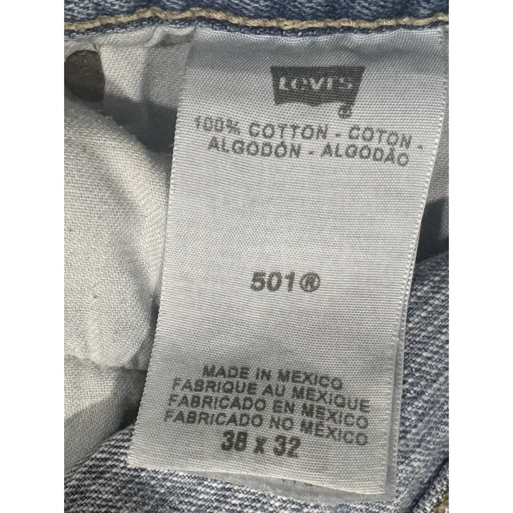Levis‎ 501 Jeans Mens 38x32 Blue Distressed Denim Straight Leg Button Fly